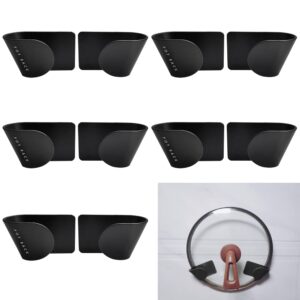 GIRAFEDA 10Pcs Pot Lid Racks Wall Mount Pan Lid Holder Punch-Free Pot Lid Storage Organizer Adjustable Hanging Pan Cover Organizer Plastic Cutting Board Storage for Home Kitchen (Black)