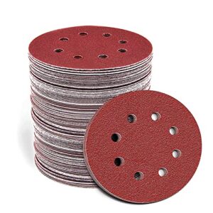100PCS 125mm Sanding Discs Round 8 Hole Sanding Discs Pads 40/60/80/100/150/180/240/320/400/600 Hook and Loop Sandpaper for Random Orbital Sande