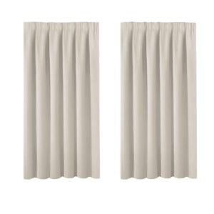 Bedroom Blackout Curtain and Drape - Window Treatment Thermal Insulated Solid Pencil Pleat Blackout Drapery for Bedroom 66 x 54 Inch Light Beige 2 Panels
