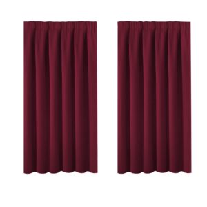 BellaHills Blackout Curtain - Pencil Pleat Room Darkening Privacy Protecting Window Treatment Blinds Noise Reducing & Baby's Good Sleep 46 x 54 Inch Burgundy Two Panels