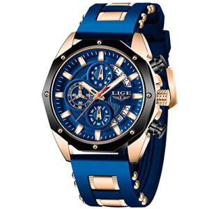 LIGE Mens Watches Fashion Sports Waterproof Chronograph Analogue Quartz Stainless Steel Casual Business Wristwatch for Ma