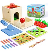 COOLJOY Montessori Toys for 1 Year Old Wooden Toys | 5-IN-1 Wooden Toys Shape Sorter & Stacking T...