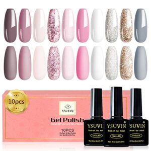 Yueshop Gel Nail Polishes Set- 10 Pack Gel Nail Kit Nude Pink Glitter Gel Polish Set Soak Off UV LED Nail Gel Manicure Kit Cured Gel Needed DIY Home Salon Nail A
