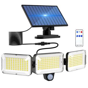 LOTMOS Solar Lights Outdoor Garden with Separate Solar Panel 224LED 270° Adjustable 3 Heads Solar Security Lights Outdoor Motion Sensor with Remote Control