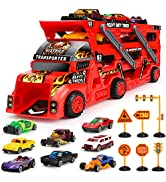 Aoskie Big Dinosaur Transport Car Toys with 4 Pull Back Vehicles, Light and Sound Dinosaur Toys G...