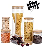 Amisglass Glass Storage Jars, Preserve Mason Jar with Clip Fasten, Pack of 6 Square Glass Jars Wi...