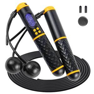 Skipping Rope Digital Jump Cordless - Counter Speed Tangle-Free Adjustable Rope & Non-Slip Handle with Weighted Skipping Ropes for Fitness
