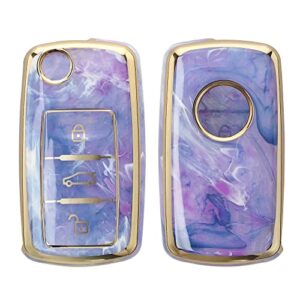 kwmobile Car Key Cover Compatible with VW Skoda SEAT 3 Button Car Key - Cover with Design - Marble Gold/Dark Pink/Viole