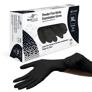 Farla Medical MediHands Nitrile Gloves - Disposable Black Gloves - Powder Free & Latex Free Nitrile Gloves Extra Large - Multi-Purpose