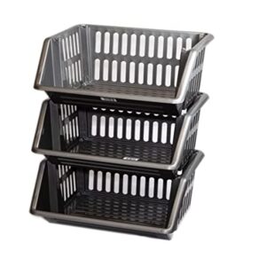 PHG Compact 3 Tier Stackable Kitchen Organiser | Durable Plastic Storage Basket | Elegant Vegetable and Fruit Storage | Unique Cupboard Storage | Kitchen Sink Organiser (18 Centimetres