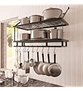 KES Pan Rack Wall Mounted Kitchen Pots and Pans Hanging Rack, 2 Tiers Kitchen Wall Shelf with 12 ...