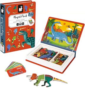 Janod - Magneti'Book Dinosaurs - 50-Part Educational Magnetic Game Teaches Fine Motor Skills and Imagination - Fsc Certified - Suitable for Ages 3 and Up