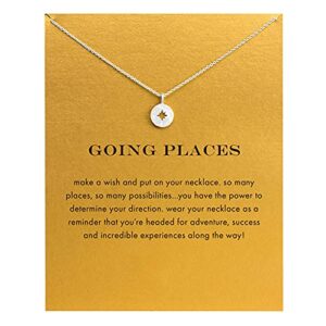 ZYAWP Message Card Silver Compass Pendant Necklace Friendship Sun Good Luck Elephant Pendant Chain Necklace for Women Girl Gif