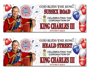 2 Personalised King Charles III Coronation Banner Poster Decorations Party Union Jack 2023 Royal Celebration Events Memorabilia United Kingdom England