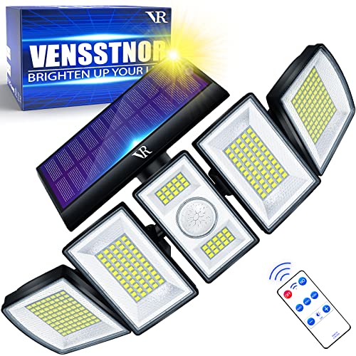 VENSSTNOR Solar Lights Outdoor Motion Sensor - 400% Brighter 7000K 3000LM 5 Levels Brightness 3 Lighting Modes 2400mAh 360° Wide Angle Illumination IP65 Waterproof Security Flood Light            [Energy Class A+++]