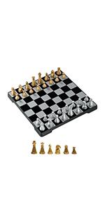 mini Chess Set, Gold and Silver Pieces