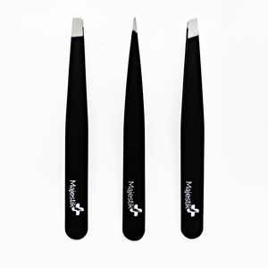 tweezers set for eyebrows grooming kit curved scissors spoolie brush leather pouch pointed slant
