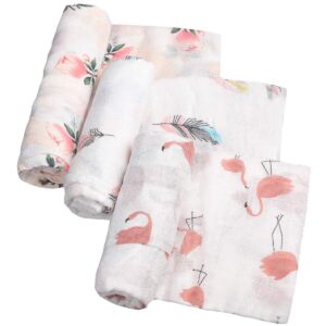 RONGRONG 3 Packs Bamboo Muslin Swaddle Blankets