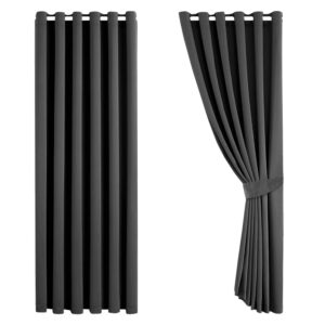 Aspire Homeware Blackout Curtains for Living Room Grey Bedroom Eyelet Curtains Super Soft Room Darkening Ring Top Thermal Black Out Curtain Drapes with Tiebacks