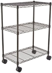Amazon Basics 3-Shelf Storage Unit on Wheels with Height Adjustable Shelves and Adjustable Levelling Feet - 340kg Max Weight