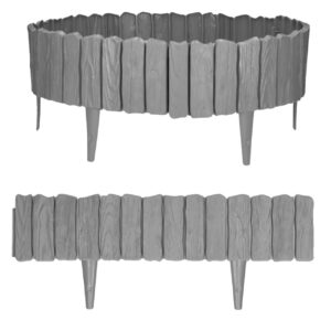 GARDENIX 2.3 m Wood Effect Flower Bed Edging Lawn Edge Garden Palisade Fence (Grey)