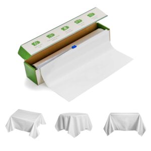 100% Compostable & Biodegradable Tablecloth -Transparent White Disposable Table Cover Roll with Cutter