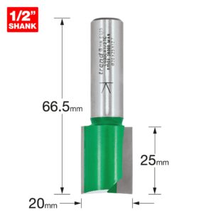 Trend Craft Pro 1/2" Shank Straight Router Cutter Bit - Ref: C030CX1/2TC; Diameter 20mm; Cutting Length 25mm; Tungsten Carbide Tipped