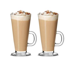 Latte Glasses Tea & Coffee Cups Pack of 2-270ml Temperature Resistant Hot Drink Cafe Mugs with Handle Ideal for Milk Juice Ice Cream Latte