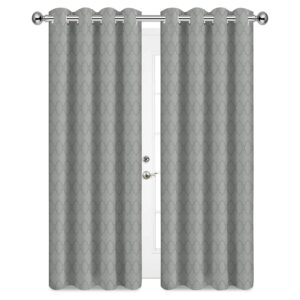 Oxford Homeware Eyelet Curtains for Living Room Bedroom Silver Curtains 54 inch Drop Ring Top 260 GSM Embossed Blackout Thermal Curtain Drapes 2 Panels with Matching Tie Backs (46x54)