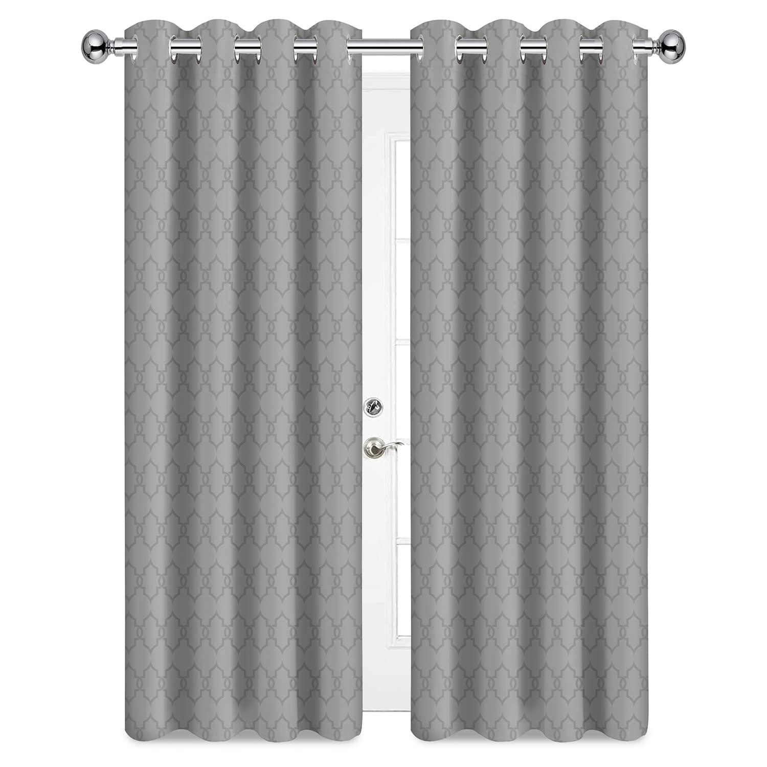 Oxford Homeware Eyelet Curtains for Living Room Bedroom Silver Curtains 54 inch Drop Ring Top 260 GSM Embossed Blackout Thermal Curtain Drapes 2 Panels with Matching Tie Backs (46x54)