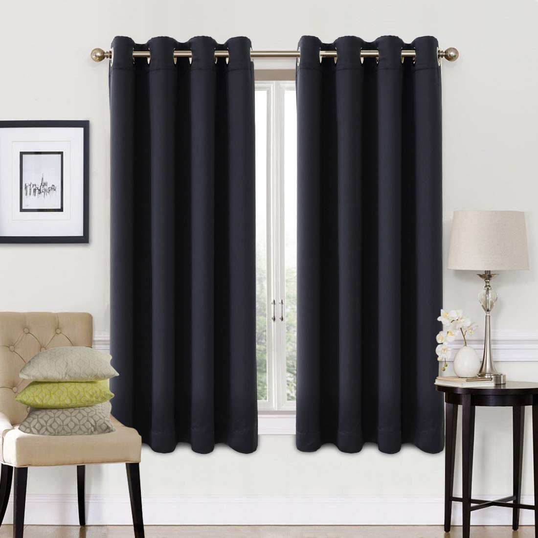 EASELAND Blackout Curtains 2 Panels Set Thermal Insulated Window Treatment Solid Eyelet Darkening Curtain for Living Room Bedroom Nursery