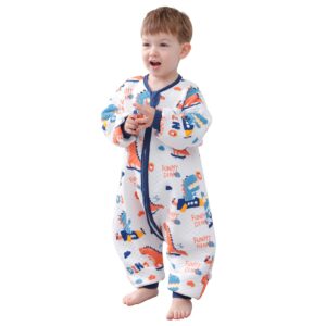 ZIGJOY Baby Sleep Bag with Feet Hip Zipper 1.5 TOG Wearable Blanket with Long Sleeve 100% Cotton Sleep Sack for All Seasons 2-4T Infant Toddler Pajamas for Girl Boy Dinosau