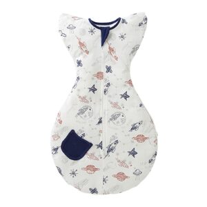 ZIGJOY Baby Swaddle Transition Sleeping Bag with Arms Up Cotton Baby Wearable Blanket with 2-Way Zipper 0.5 TOG Lightweight Newborn Swaddle for 6-9 Months Boy Girl Infant Plane