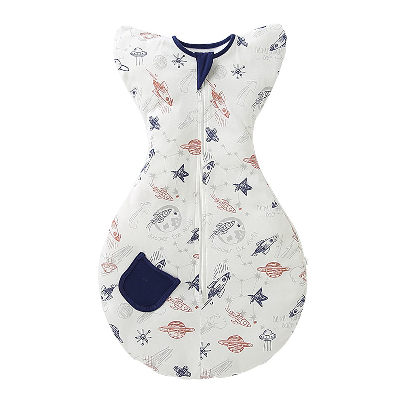 ZIGJOY Baby Swaddle Transition Sleeping Bag with Arms Up Cotton Baby Wearable Blanket with 2-Way Zipper 0.5 TOG Lightweight Newborn Swaddle for 6-9 Months Boy Girl Infant Plane