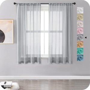 MRTREES Voile Curtains 54 Drop 2 Panels Faux Linen Rod Pocket Sheer Curtain Panel for Bedroom Living Room Patio Door 55x54 Drop 140cm x 137cm Grey