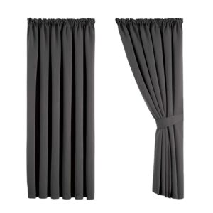 Aspire Homeware Grey Blackout Curtains Thermal Pencil Pleat Curtains 66x72 Blackout Curtains for Bedroom Living Room Window Curtains + 2 Tie Backs (167 x 183 CM)