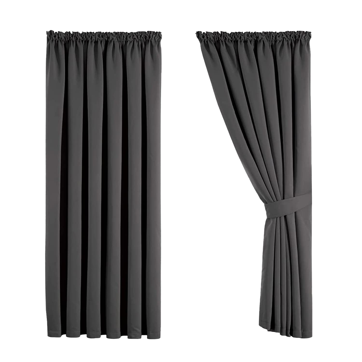Aspire Homeware Grey Blackout Curtains Thermal Pencil Pleat Curtains 66x72 Blackout Curtains for Bedroom Living Room Window Curtains + 2 Tie Backs (167 x 183 CM)