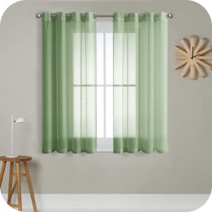 MRTREES Voile Curtains 54 Drop 2 Panels Faux Linen Eyelet Short Sheer Curtain Panel for Bedroom Living Room Patio Door 55x54 Drop 140cm x 137cm Sage Gree