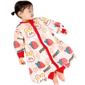 ZIGJOY Baby Sleep Bag with Feet Hip Zipper 1.5 TOG Wearable Blanket with Long Sleeve 100% Cotton Sleep Sack for All Seasons 2-4T Infant Toddler Pajamas for Girl Boy Rabbi