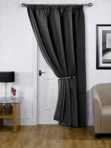 Emma Barclay Cali Pencil Pleat - Woven Thermal Blackout Pencil Pleat Door Curtain in Black - Width 46" x 84"Drop (116x213cm)