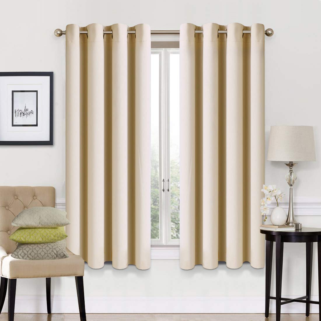 EASELAND Blackout Curtains 2 Panels Set Thermal Insulated Window Treatment Solid Eyelet Darkening Curtain for Living Room Bedroom Nursery