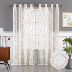 CAROMIO Embroidery Geometric Pattern Sheer Window Curtain Panels