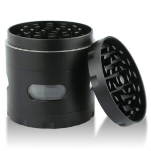 DCOU Premium Herb Grinder 2.2 Inches 4 Piece with Pollen Catcher Durable Zinc Alloy Grinder Spice Grinder (Black)