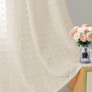 Joywell Extra Long Curtains for Living Room Net Curtains Sheer Curtans Drapes for High Ceiling Patio Garden Textured Curtain with Pom Pom Tufted Shabby Chic Boho Design Rod Pocket 55x102