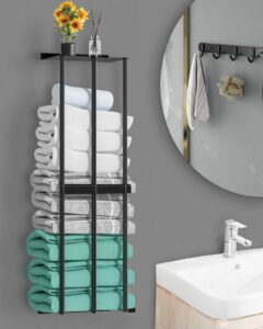 BARONAGE Towel Storage Wall Mounted，Bath Towel Rack 75cm High Capacity Towel Holder 3 Bar Rail for Rolled Salon Towels Bath Sheets - Black