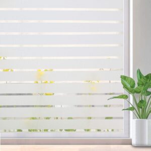 Lifetree Window Film Privacy Frosted Stripe Patterns Window Frosting Film No Glue Static Cling Stained Glass Film UV Protection Self Adhesive Window Sticker Cover for Home Office (Frosted，60 * 200cm)