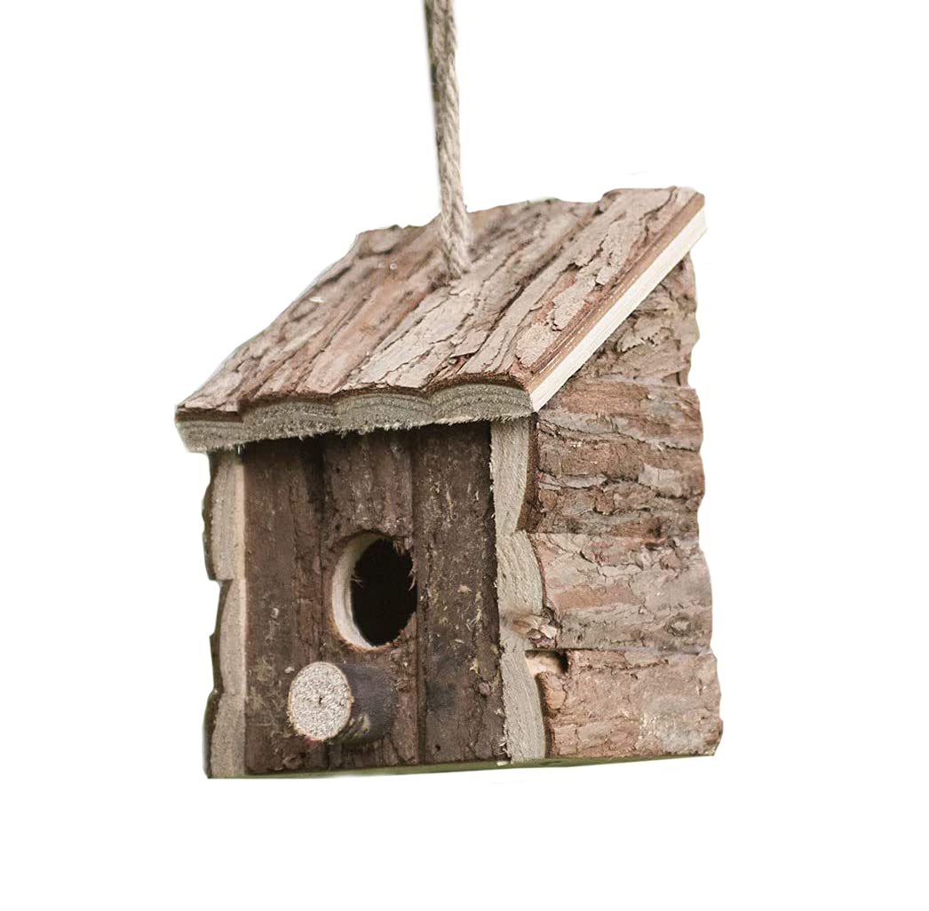 garden mile Natural Bird Box Houses Hotel - Traditional Wooden Bird Hut Hanging Wild Bird House Bird Nesting Boxes for Garden Log Cabin Outdoor