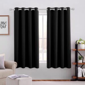 HOMEIDEAS Blackout Curtains 42 X 63 Inch Length Black Set of 2 Panels Room Darkening Bedroom Curtains