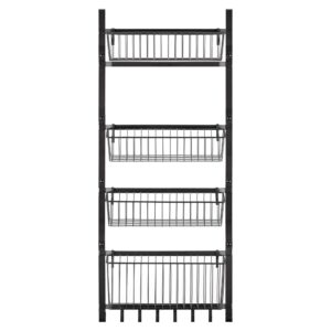 Navaris Over the Door Pantry Organiser - Hanging Spice Rack for Pantry Door - 4 Basket Shelves and Hooks - Wire Metal Kitchen Storage Organisatio