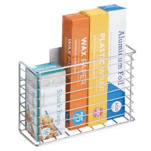 mDesign Affix Kitchen Wrap Holder - Self-Adhesive Steel Kitchen Organiser Basket for Kitchen Essentials - Perfect for Storing Kitchen Accessories Like Cling Film and Tin Foil - Chrome
